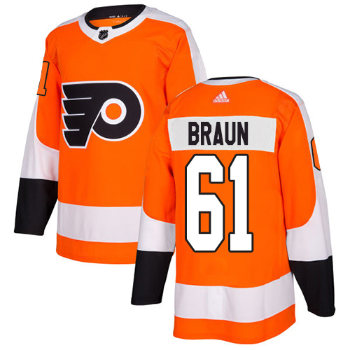 Adidas Philadelphia Flyers #61 Justin Braun Orange Home Authentic Stitched Youth NHL Jersey